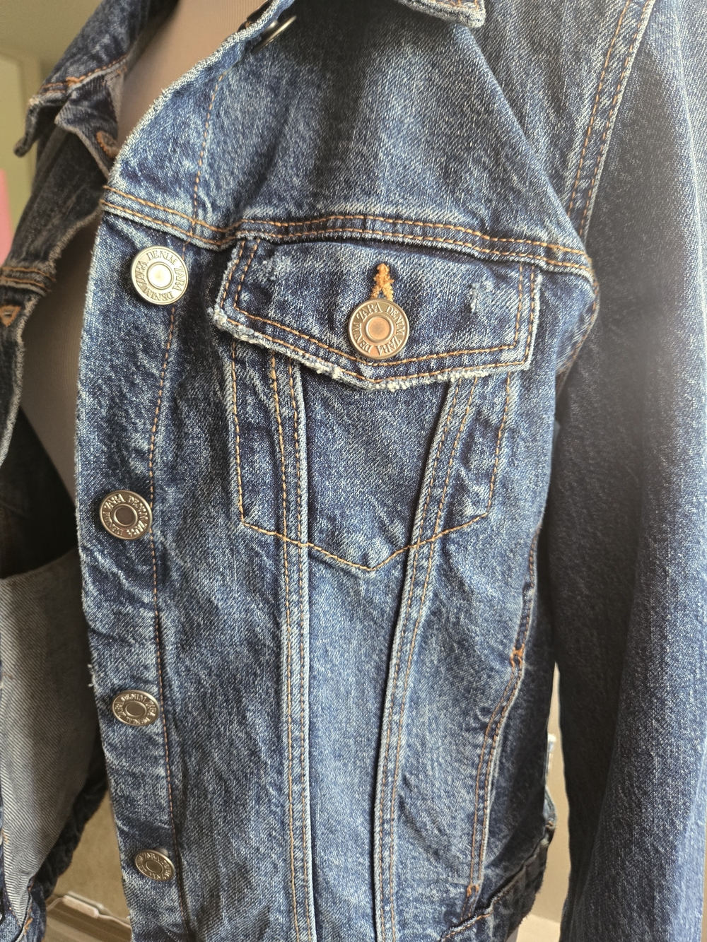 Zara Blue Denim Jacket with Button-Front - Picture 2 of 5
